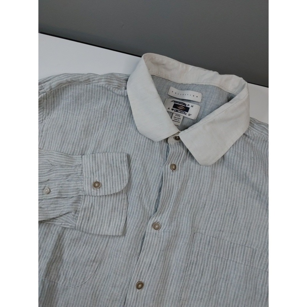Joseph Abboud Men Button Up Shirt XXL‎ Brown 100% Linen Long Roll Sleeve Collar